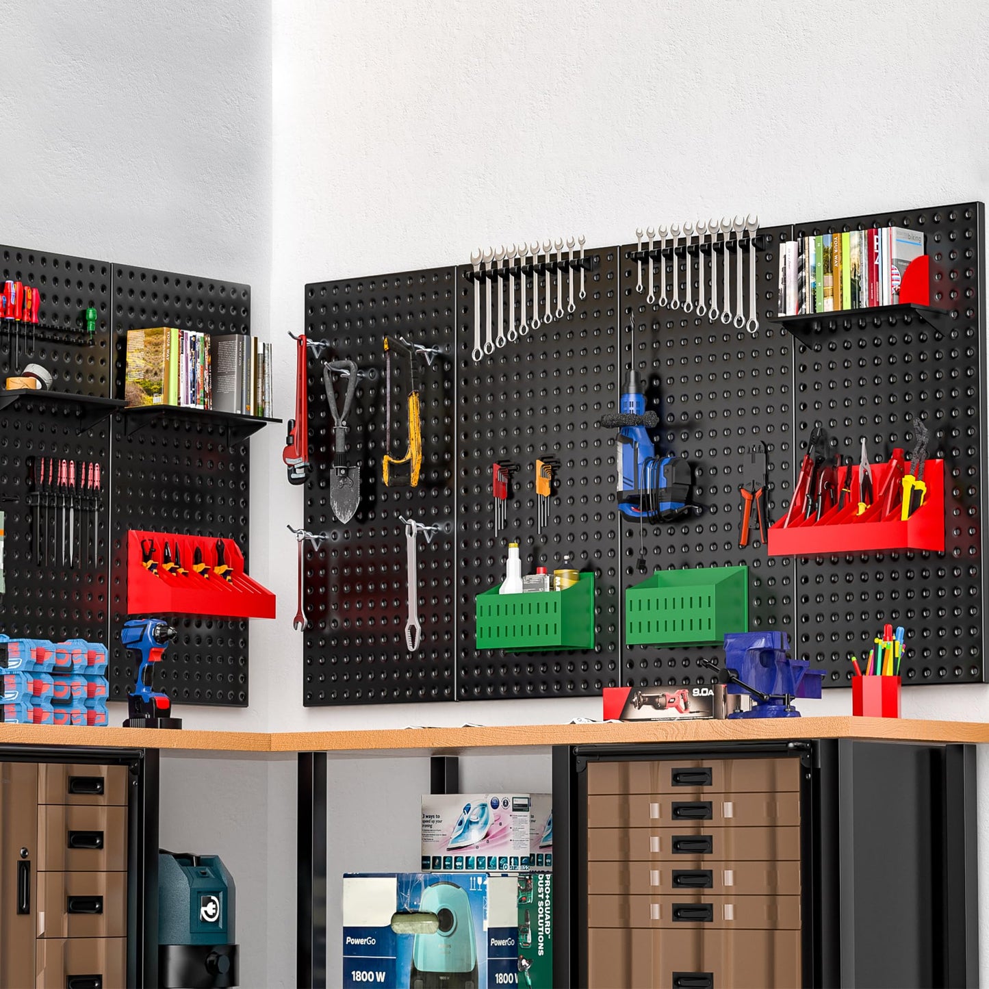 EVERHANGER Metal Pegboard Panels 24" x 12", Heavy Duty Steel Peg Boards for Garage, Pegboard Wall Organizer for Tool Storage and Organization, Black, 6 Pack