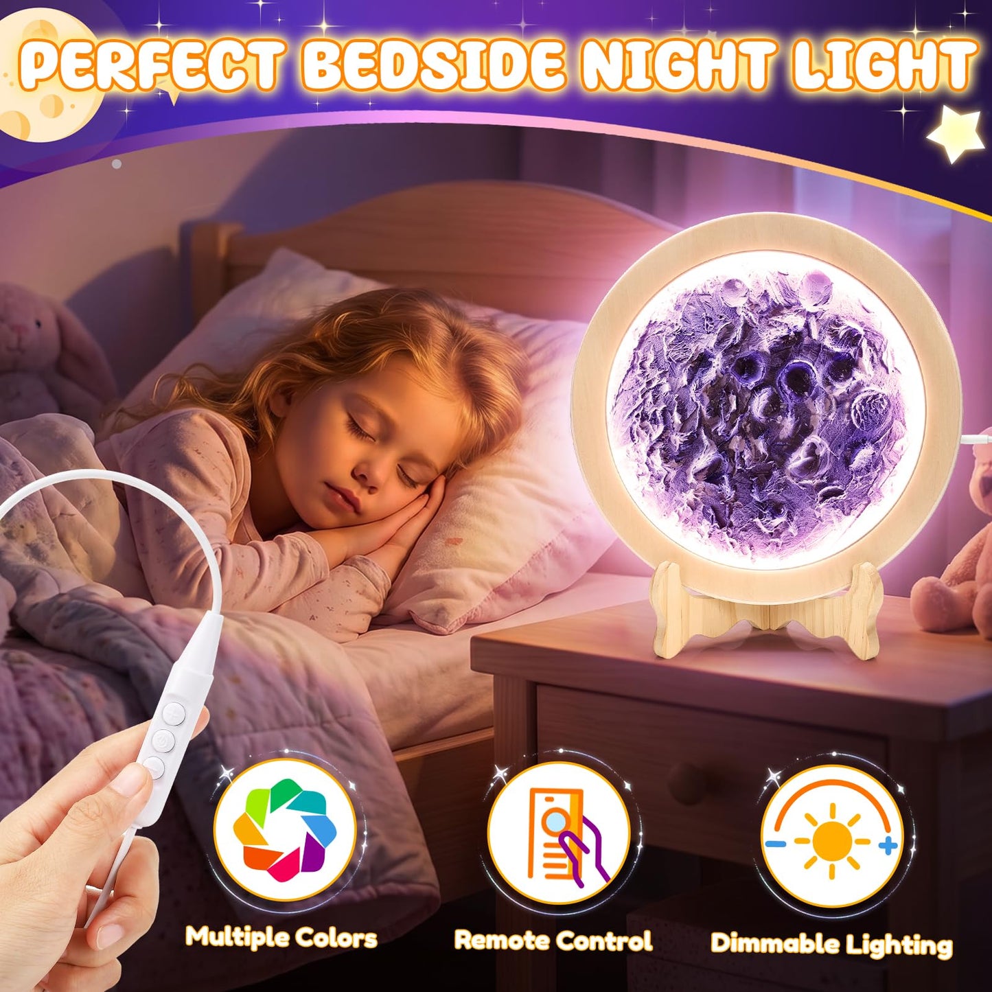 HCHILDHOOD DIY Moon Lamp Night Light Kit, Make Your Own Moon Lamp with Colourful RGB Light Arts and Crafts for Kids Ages 3-12, Creative Activity Birthday Gifts for 3-12 Year Olds Boys Girls