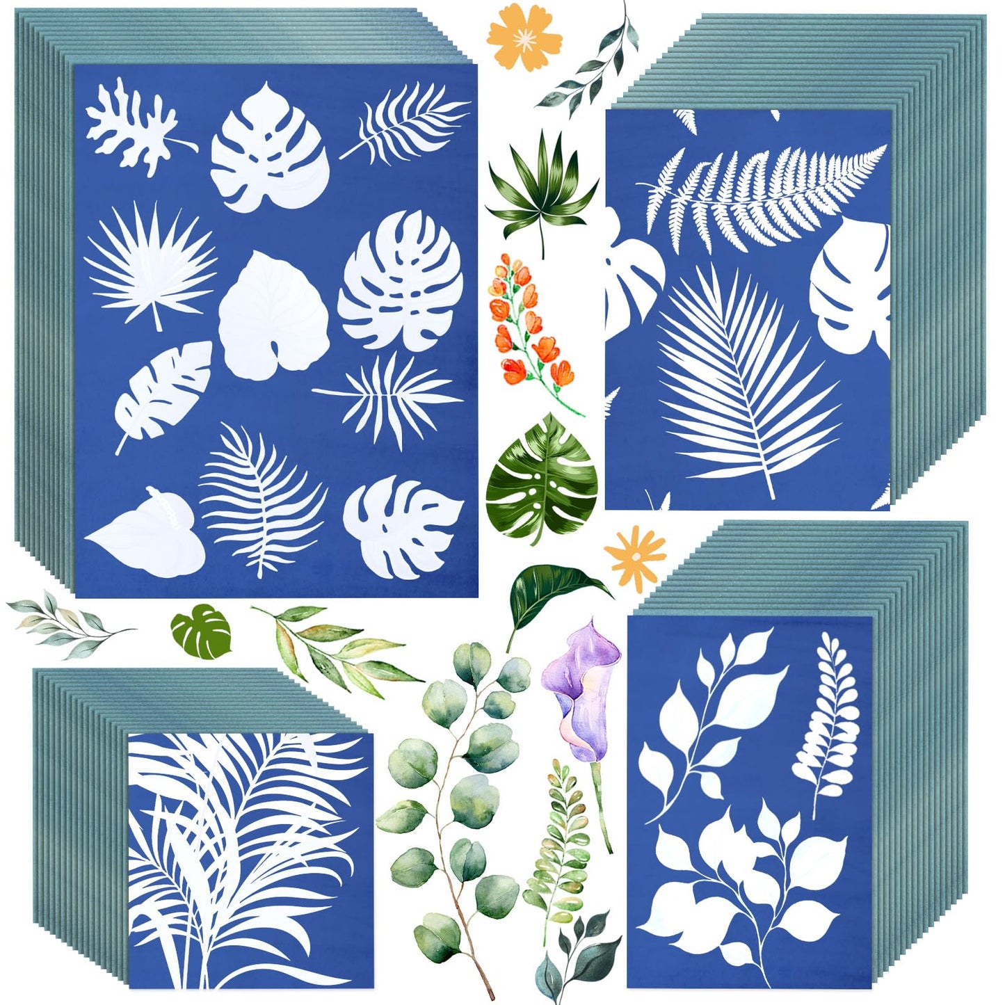 100 Sheets Cyanotype Paper Sun Print Kit A4 A5 A6 Solar Drawing Paper High Sensitive Nature Solar Activated Drawing Tool for Arts DIY Crafts Project, 5.8 x 8.3, 5.8 x 4.1, 8.3 x 11.7, 4 x 4 Inch