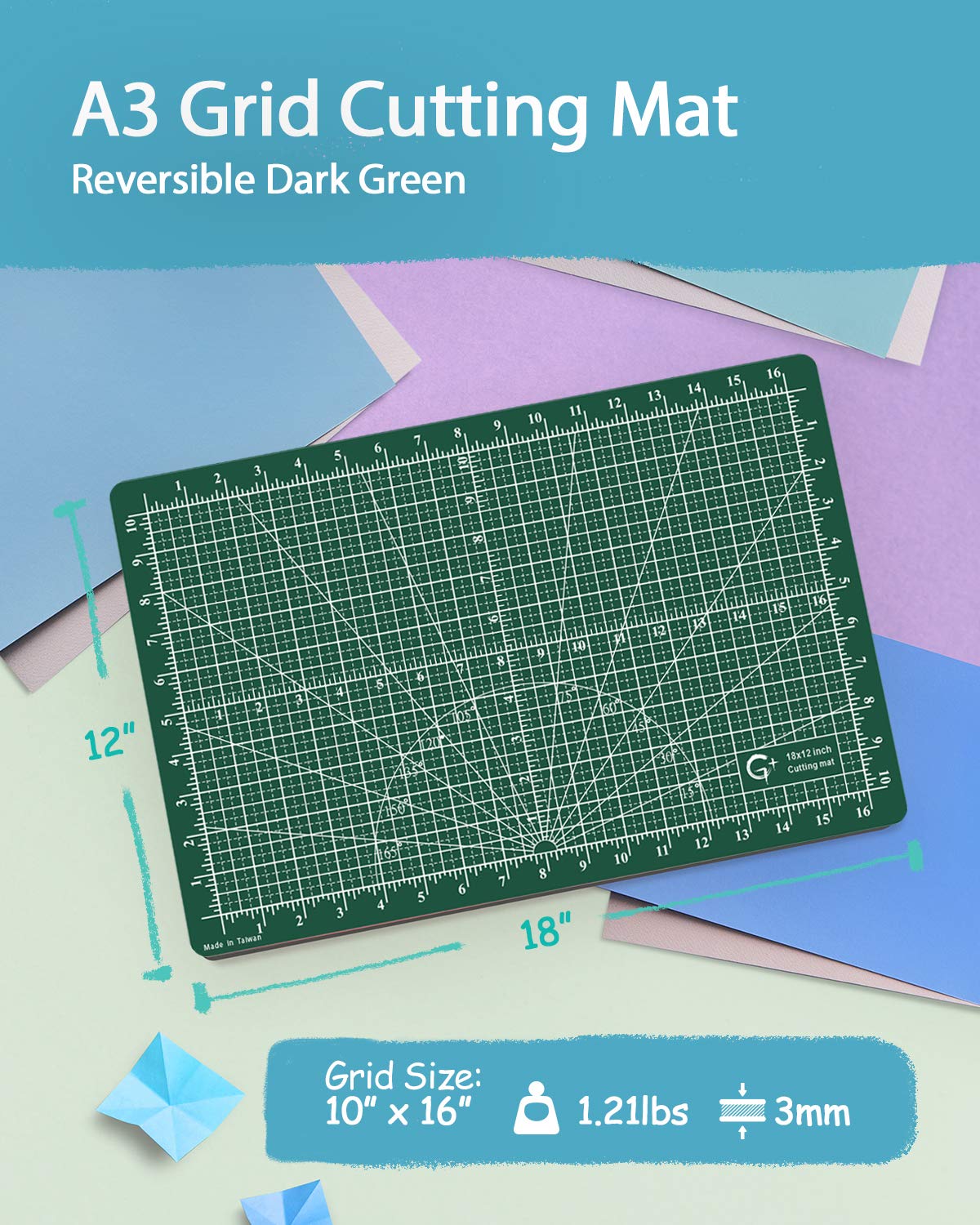 G+ Self healing Crafting Mat 12" x 18", Double-Sided Cutting Board 5-Ply Rotary Cutting Mat for Crafts, Fabric, Quilting, Sewing, Hobby, Precision Project