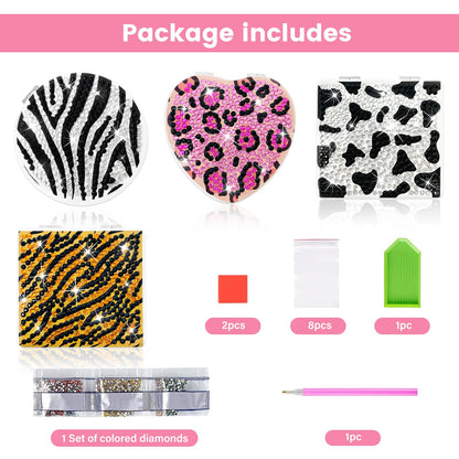 FILASLFT Diamond Painting Compact Mirror Crystal Makeup Mirror DIY Diamond Art Mirror Pocket Mirror Portable 4 Pcs Christmas Birthday Gifts for Women Girls(Animal)