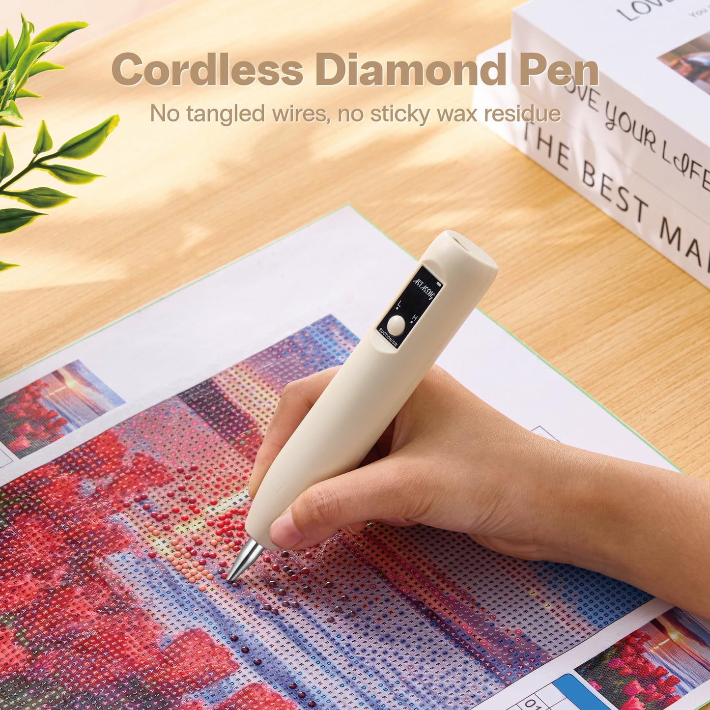 Electric Diamond Painting Pen - Cordless Diamond Art Pen Low-Noise Wax-Free, Rechargeable 2-Speed, Portable Diamond Art Accessories for Crafts Lovers