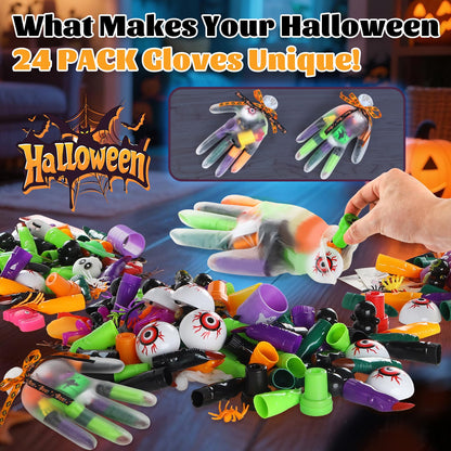 WESAYEE 338 PCS Halloween Party Favors for Kids - 24 Pack Halloween Goodie Bags Stuffer With Glove Treat Bags Fillers, Small Gifts Bulk Toys for Kids Classroom Favors, Party Carnival Prizes