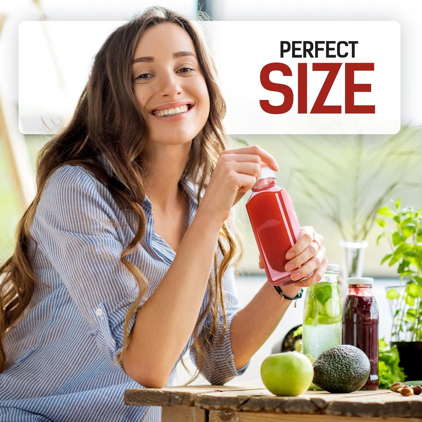 12oz 6pcs Norcalway Plastic Juice Bottles with Caps, Reusable Juicing Bottles, Clear Drink Containers with Lids