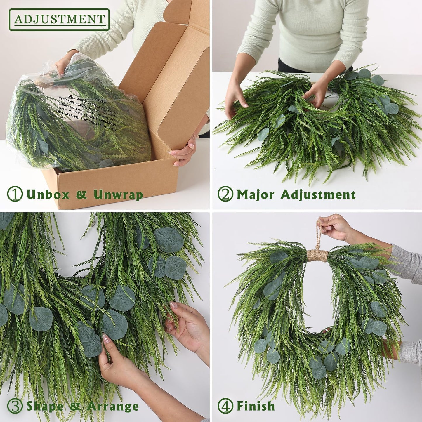 Artificial Saw Grass & Eucalyptus Wreath for Front Door, 22" Faux Saw Grass Fake Eucalyptu Greenery Hanging Heart Shaped Wreath for Wall, Farmhouse, Window,Home Decor | Spring Summer