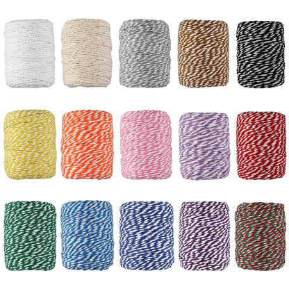 HULISEN Colorful Bakers Twine, 15 Rolls 2mm 3 Strands Cotton String for Cooking, Artworks, DIY Crafts, Plant Hanger and Embellishments, Festive Twine for Gift Wrapping (Each 164 Feet)