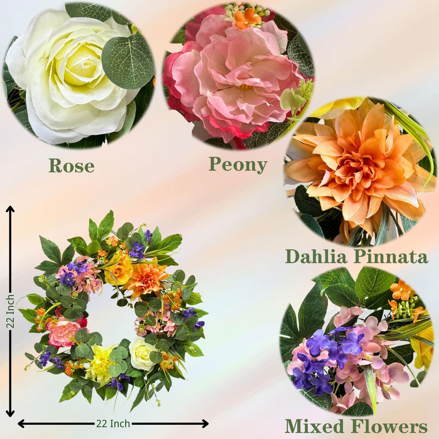 Svndlyn 22 Inch Lighted Spring Summer Floral Wreath with Faux Flowers