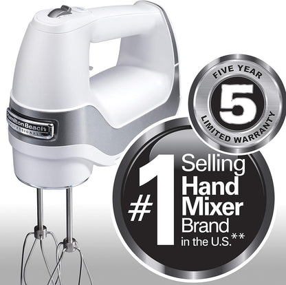 Hamilton Beach Professional 5-Speed Electric Hand Mixer, High-Performance DC Motor, White with Storage Case