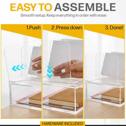 Acrylic Desk Organizer with Drawer and Cable Holders, Clear Acrylic Desktop Organizer with 4 Vertical Compartments, Sturdy Office & Home Desk Storage – ORDIXA