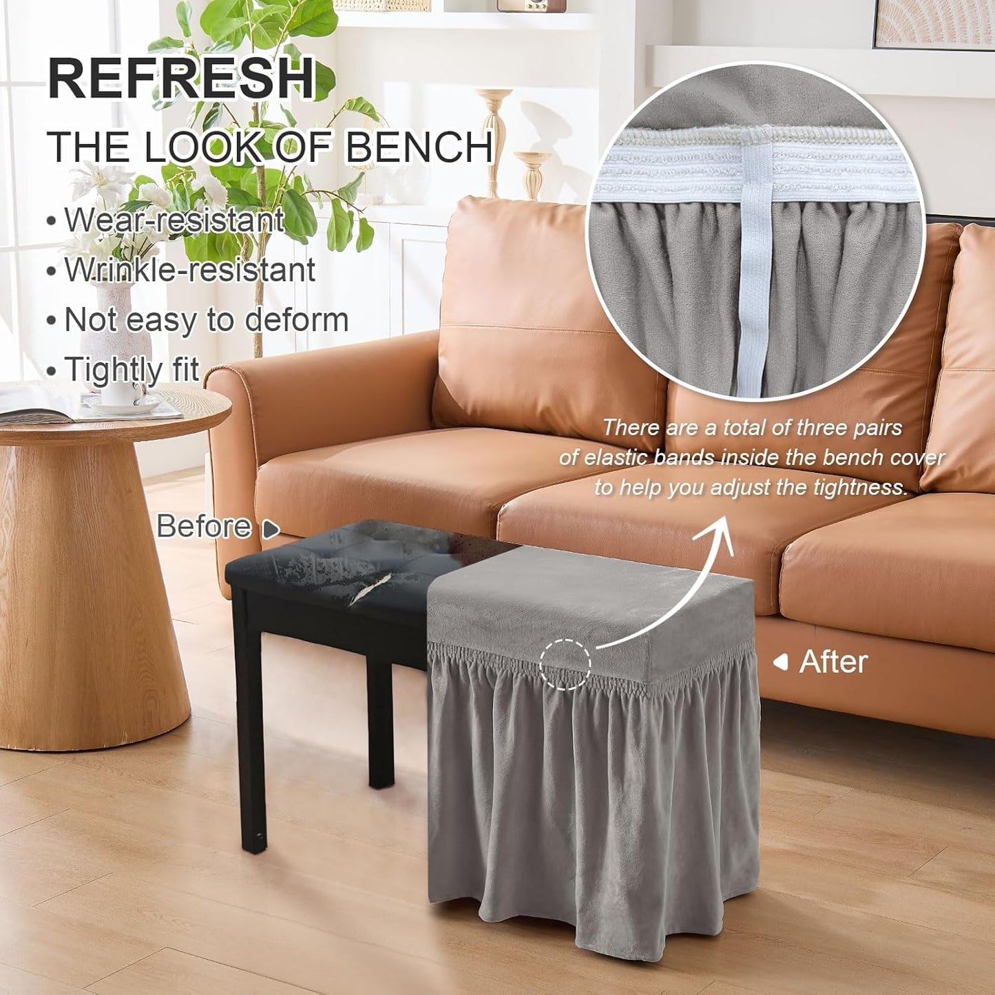NICEEC Spandex Stretch Piano Bench Cover with Skirt Removable Ottoman Cover Rectangular Washable Stool Slipcover