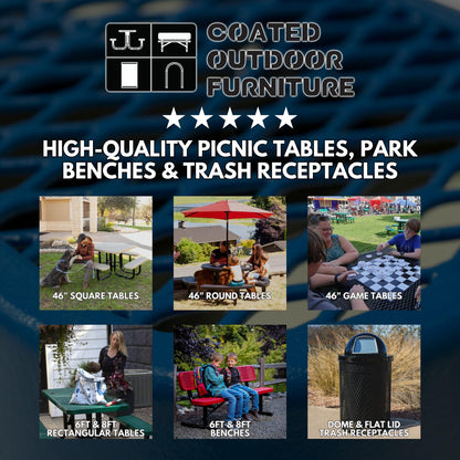 COATEDOUTDOORFURNITURE Heavy-Duty Portable Outdoor Picnic Table with Umbrella Hole, Expanded Metal Commercial-Grade Patio Dining Furniture Made in America (46" Square Top, Textured Black)