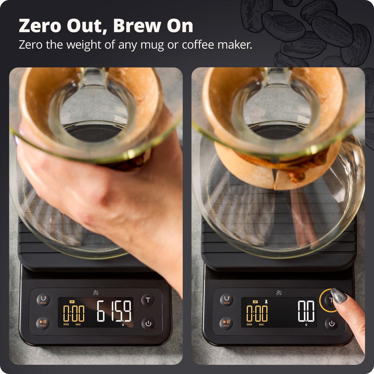 Greater Goods 0.1g Precision Coffee Scale with Timer – 3kg Digital Scale for Pour-Over, Espresso, French Press, Kitchen Use (Onyx Black)