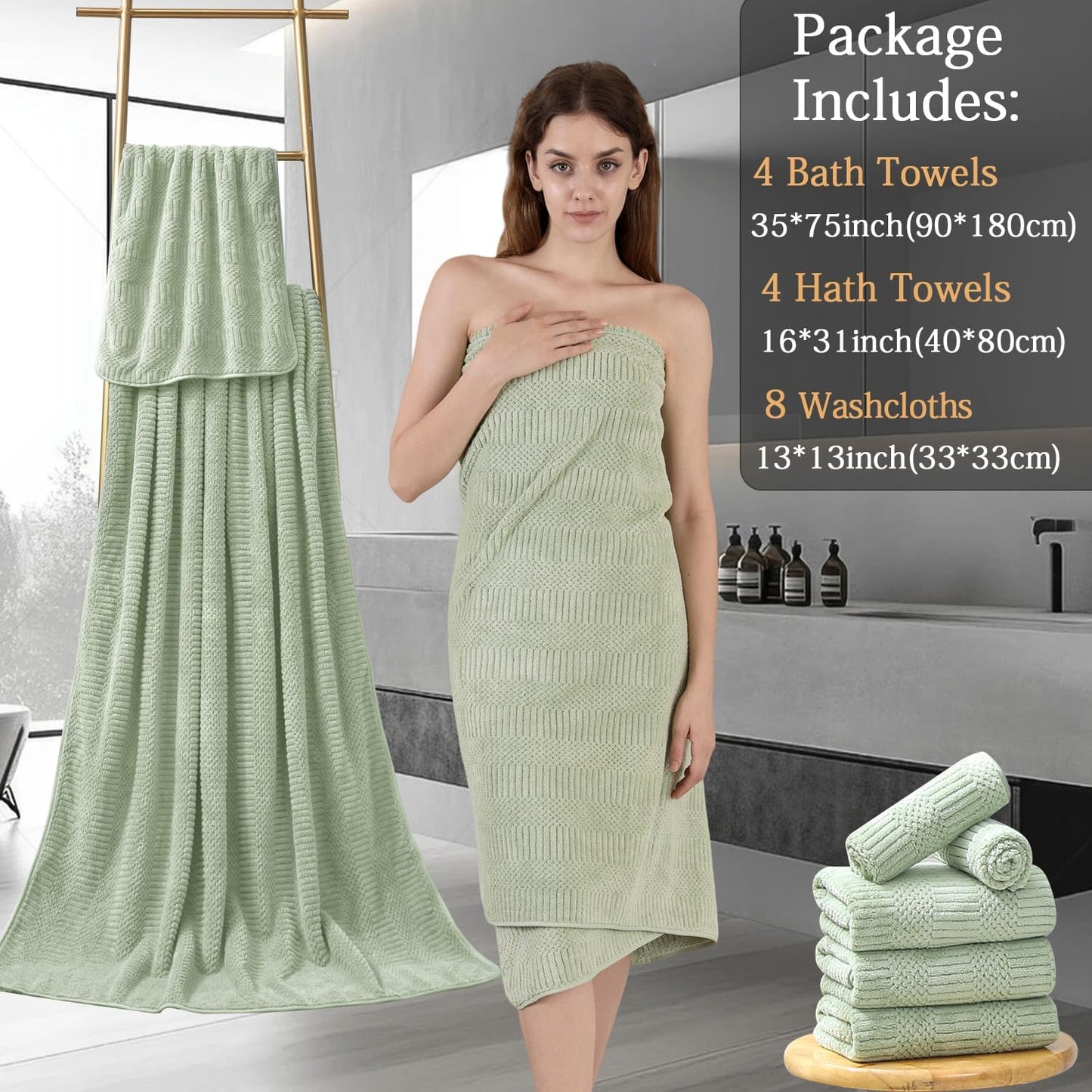 8-Piece Set,2 Sheet,2 4 Washcloths,600 Set,Highly Green Bath Towels Oversized Large Bath Towels Hand Towels and GSM