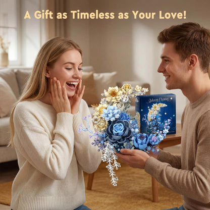 Loyratche Blue Moon Flower Building Set, Botanical Collection Artificial Flowers Building Blocks Kit Compatible with Lego for Adults Home Décor Wall Art Decoration