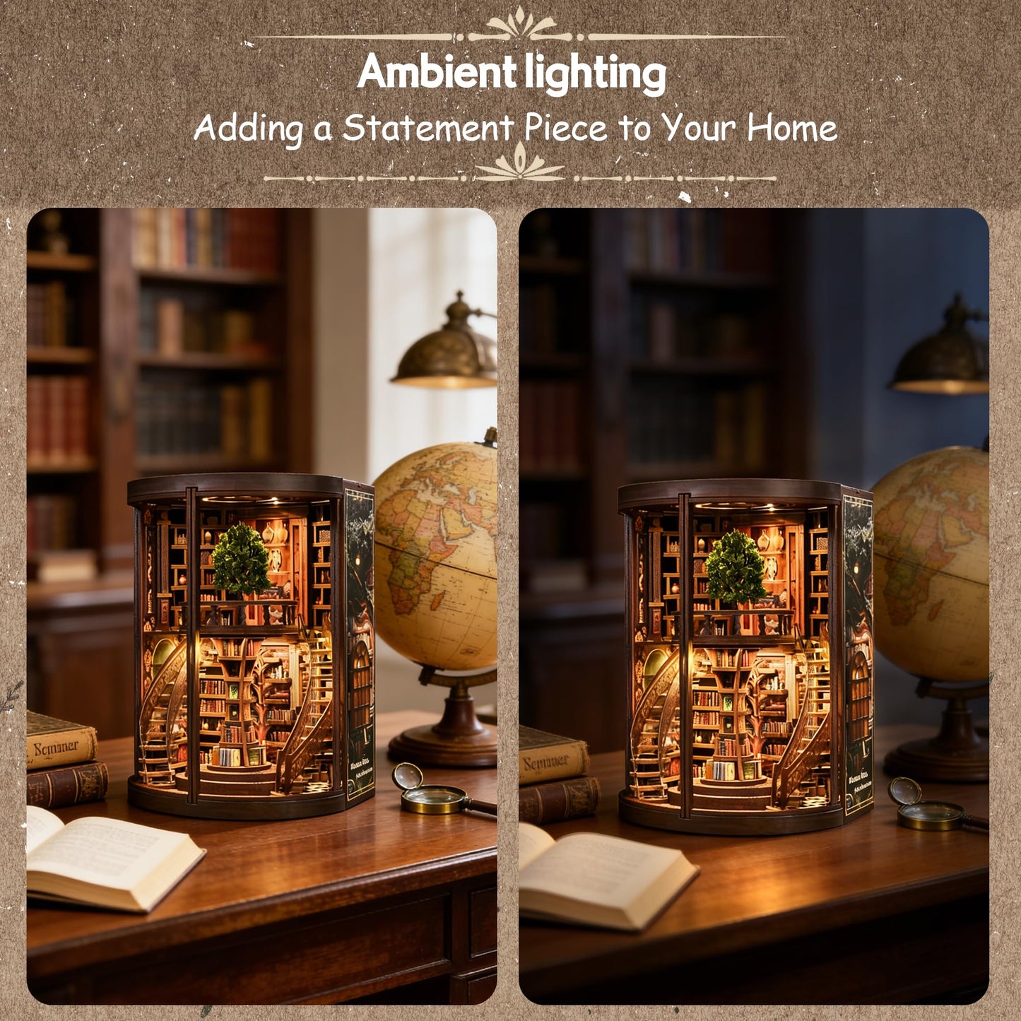 DIY Book Nook Kit with LED Lights | 3D Puzzles for Adults & Teens, Miniatures and Model Building Kits for Bookshelf Decor, Relaxing & Unique Gift for Craft Lovers | Wisdom Library