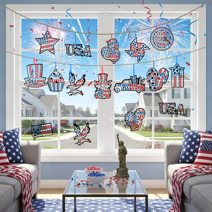 DoubleFill 48 Pcs 4th of July Art Crafts Patriotic Diamond Art DIY Red White and Blue Diamond Suncatcher Ornament for Independence Day American Holiday Memorial Day Gift Party Favors