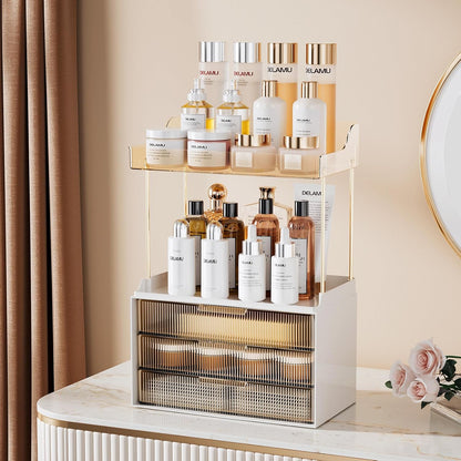 2 3 Countertop, Counter, Delamu Bathroom Organizers and Storage, Tier Drawer Makeup Organizer Easy to Install, Ideal