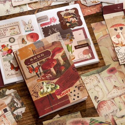 emmoolife Scrapbooking Supplies Kit, Vintage Mushroom Aesthetic Scrapbook Kit for Bullet Junk Journal, Stationery, A6 Grid Notebook, DIY Journaling Supplies, Birthday Craft Gift for Teen Girl Women