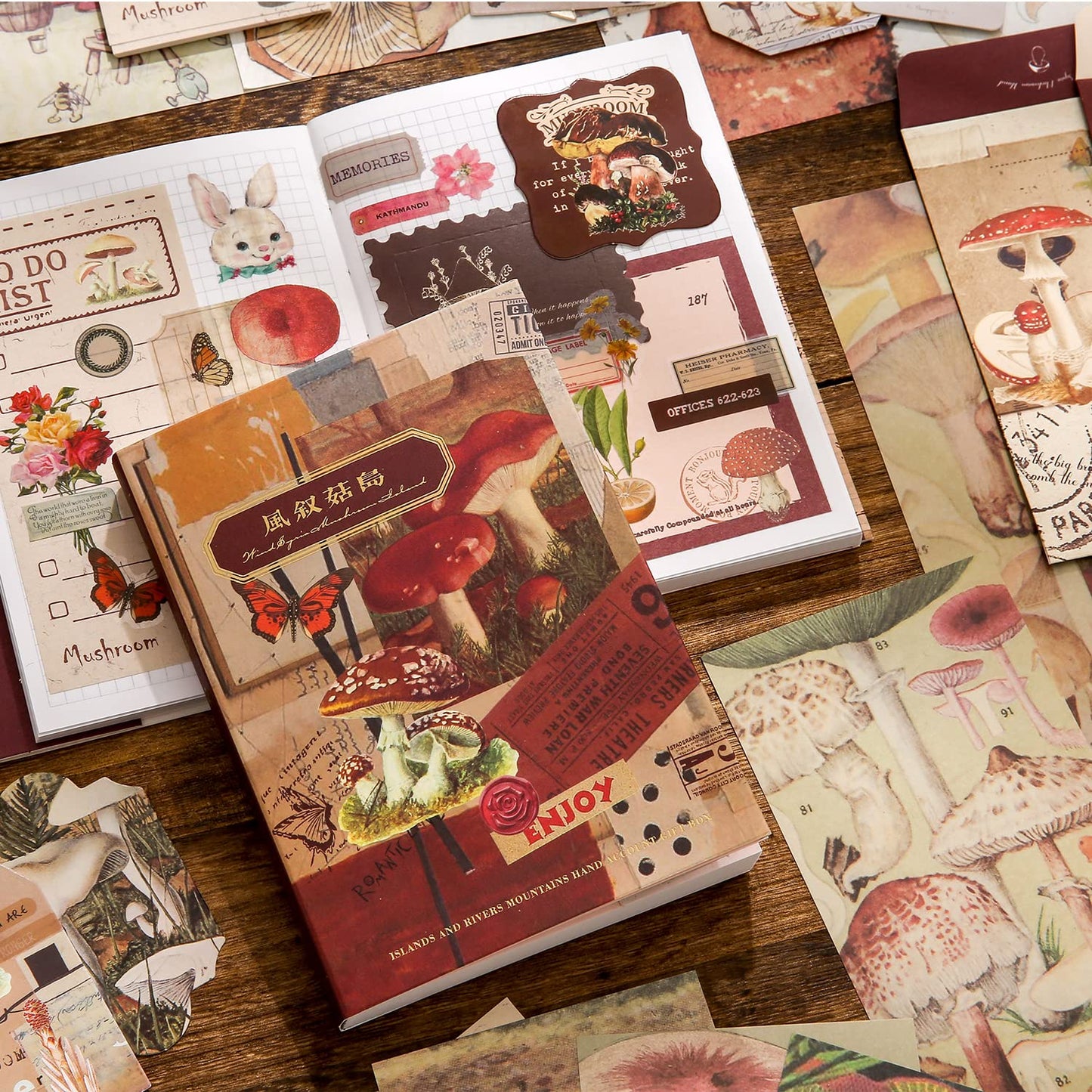 emmoolife Scrapbooking Supplies Kit, Vintage Mushroom Aesthetic Scrapbook Kit for Bullet Junk Journal, Stationery, A6 Grid Notebook, DIY Journaling Supplies, Birthday Craft Gift for Teen Girl Women
