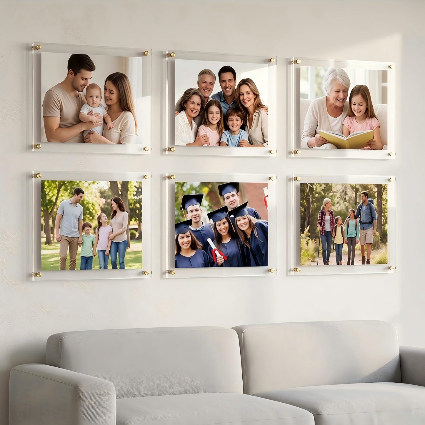 Kalami 11x14 Acrylic Wall Mount Picture Frame Self Adhesive, No Drill Holes Floating Frameless Clear Photo Frame for Diploma Certificate Degree Document Display Gallery Wall-Full Frame is 12x15