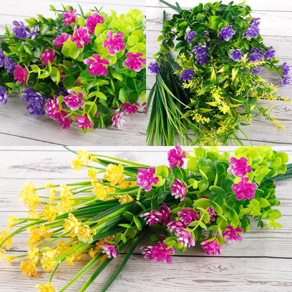 Ageomet 9pcs Spring Flowers, Artificial UV Resistant Plastic Flowers for Home Decor, Cemetery Decoration