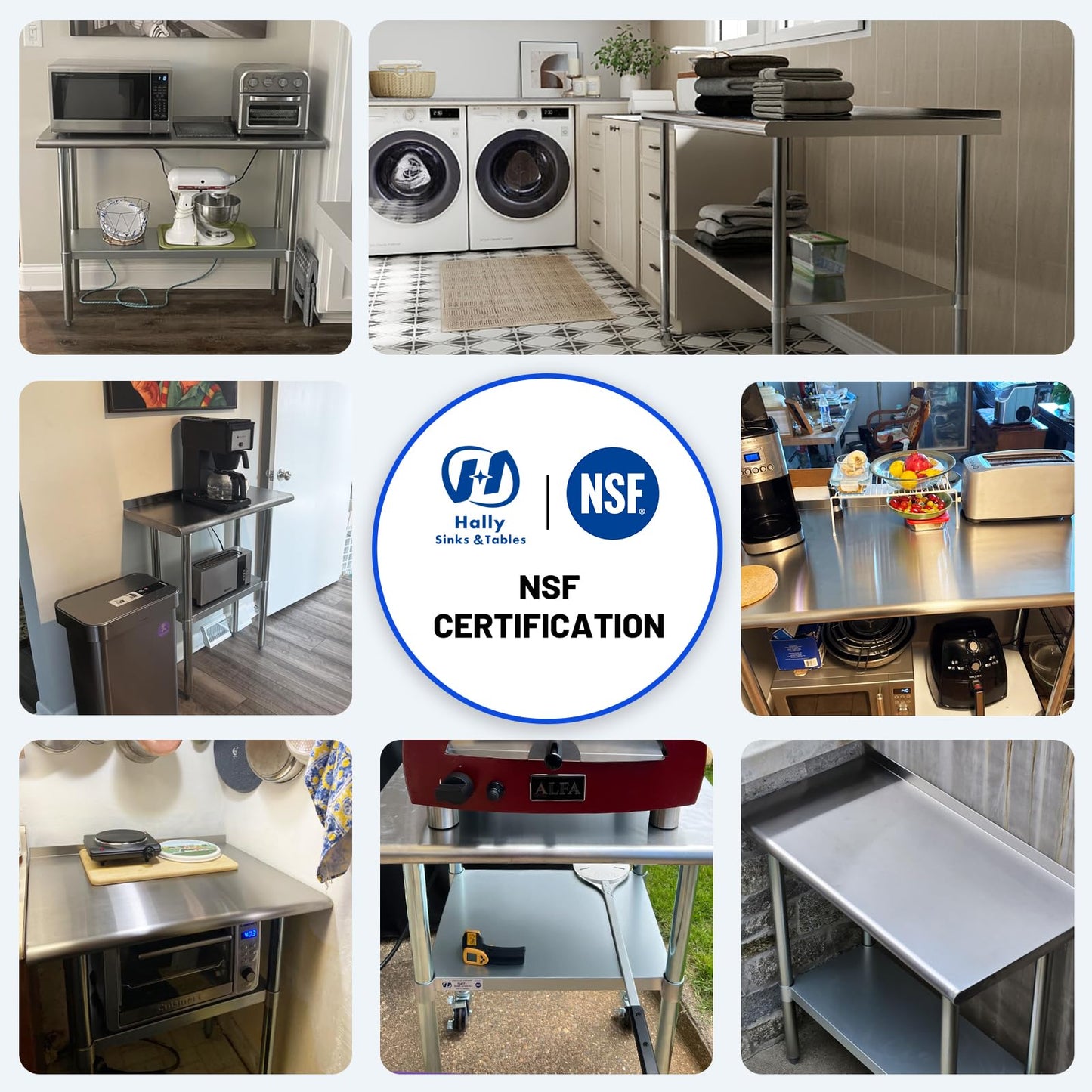 Hally Stainless Steel Table for Prep & Work 30 x 48 Inches with Caster Wheels, NSF Commercial Heavy Duty Table with Undershelf and Galvanized Legs for Restaurant, Home and Hotel