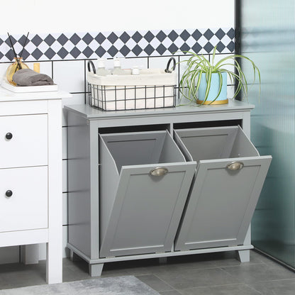 agnixnaf Laundry Sorter Cabinet,Bathroom Storage Organizer with Two-Compartment Tilt-Out Hamper,Gray