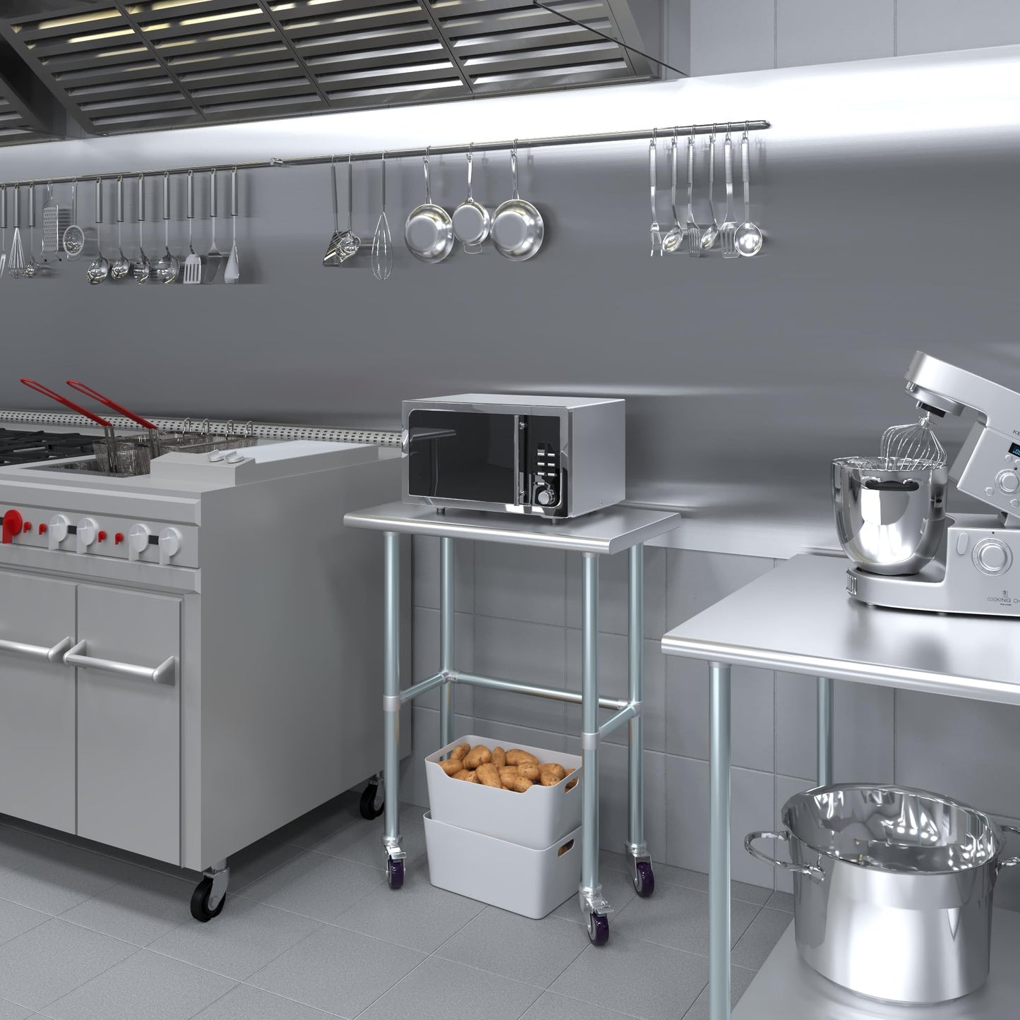 AmGood 18" X 30" Stainless Steel Work Table - with Open Base & Wheels | Food Prep | Utility Work Station | NSF Certified