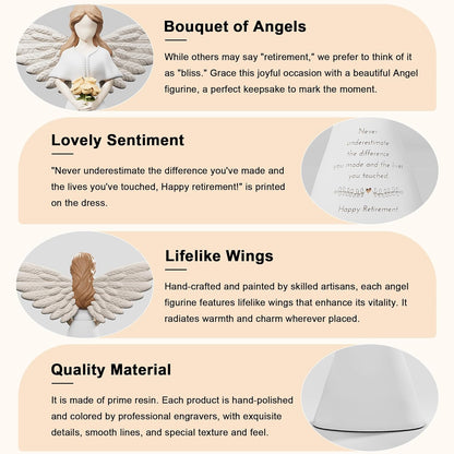 Newoh Angel Figurine Decor - Happy Retirement Gift for Women | 7.3” Retirement Party Decoration