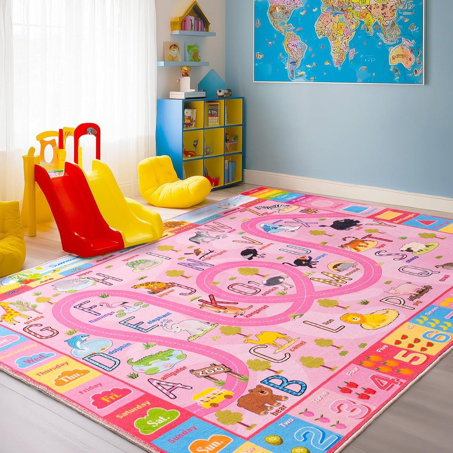 5x7, Washable Kids Play Rug Non-Slip Educational Animal & Season Shape Carpet for Nursery Bedroom Classroom, Ultra-Soft