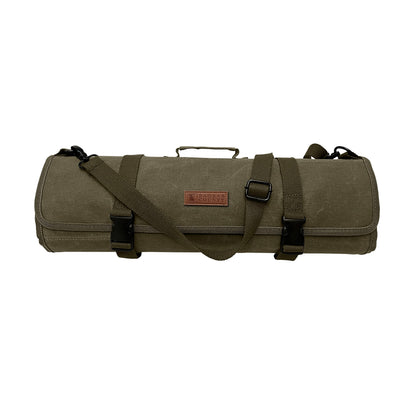 Baobab County Chef Knife Roll Bag – 12oz Water-Resistant Waxed Canvas – Heavy-Duty Portable Knife Case with 11 Slots for Cleavers, Carving Knives & Chef Tools – Bonus Oven Mitts Included (Army Green)