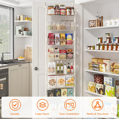 MIAOLI Over The Door Pantry Organizers and Storage, 6-Tier Spice Rack, Home & Kitchen Storage Shelves for Cabinet, Large Capacity Hanging Seasoning Organizer, Laundry Room Organization, Black