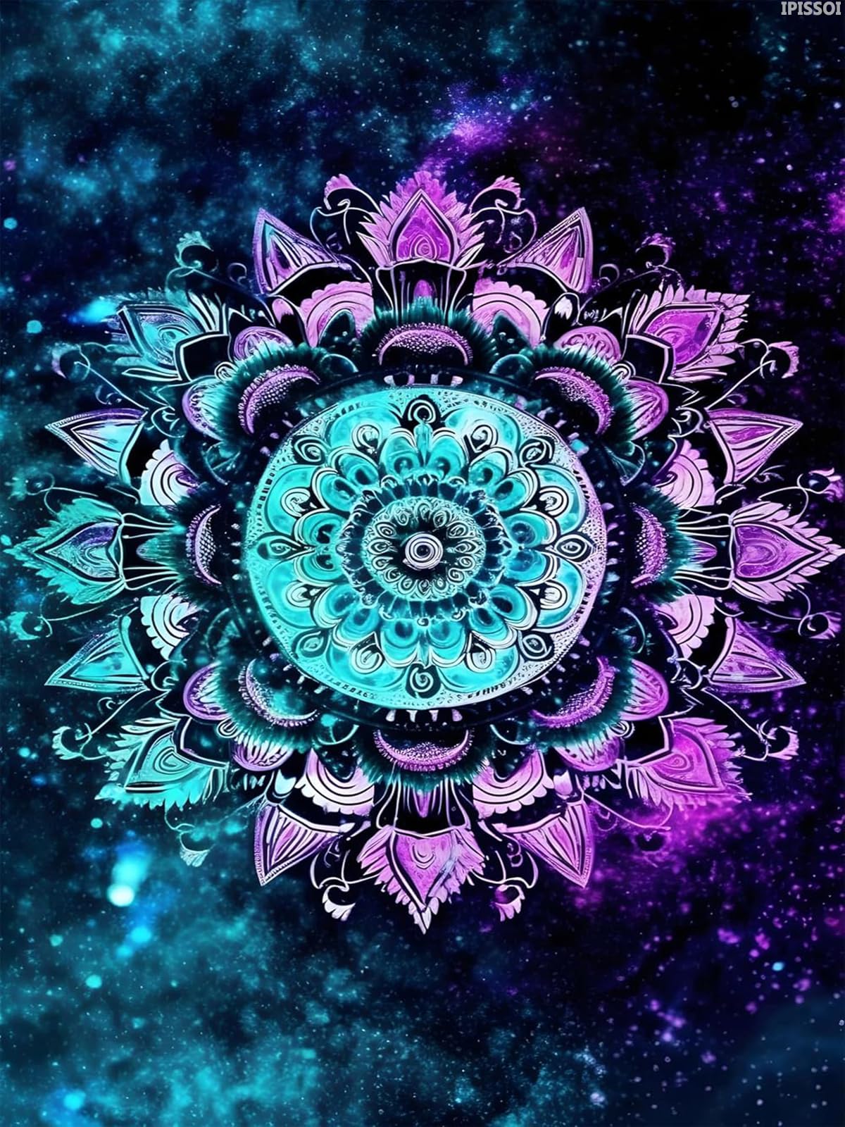 IPISSOI Christmas Mandala Blue and Purple Flowers 5D Diamond Painting Kits for Adults Diamonds Art DIY Full Circle Crystal Kit Beginner Wall Decor 12x16 inch for New Year, Valentine's Day Gifts