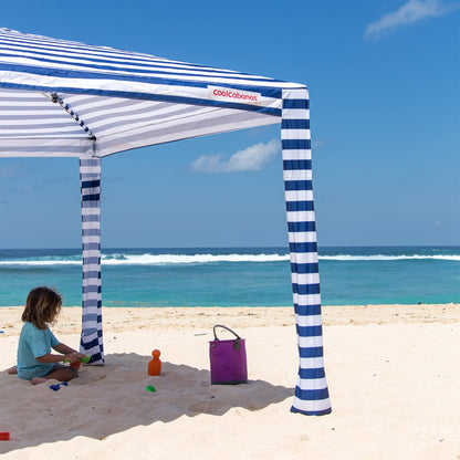 CoolCabana Beach Shade Tent - Easy Setup, UPF 50+ Protection, Large & Medium Sizes, Compact & Wind Resistant - Beach Cabana for The Whole Family - Navy Stripes, Large