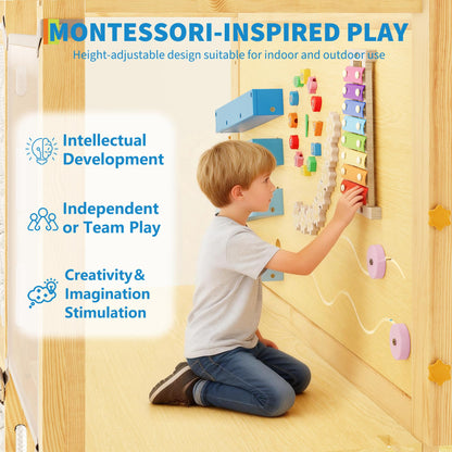 Garvee 9-in-1 Indoor Jungle Gym, Montessori Wooden Indoor Playground for Kids 2-8, Wooden Climbing Structure with Slide, Monkey Bars, Rope Ladder, Rock Wall, Climbing Net, Rings - Natural Wood Pink