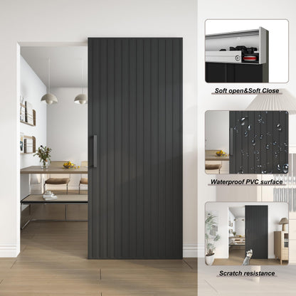 JUBEST 36"x84" Concealed Sliding Barn Door with Soft Close Hardware Kit, Black Hidden Door for Opening 32"-34"x80", Waterproof and Modern, Smooth Sliding, for Interior Using, Widely Used