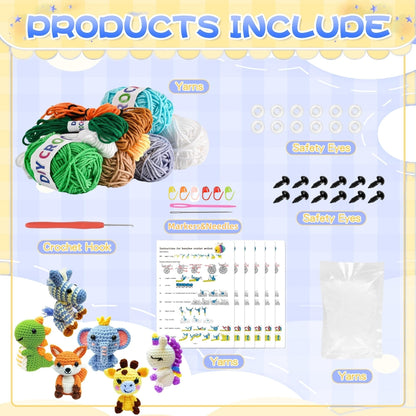 OLHKYN 6Pcs Crochet Kit for Beginners, 2026 DIY Craft for Adults, Great Gift for Crochet Lovers, Crocheting Animal Kits with Step by Step Videos,Yarn,Crochet Hook,Birthday Holiday Gift