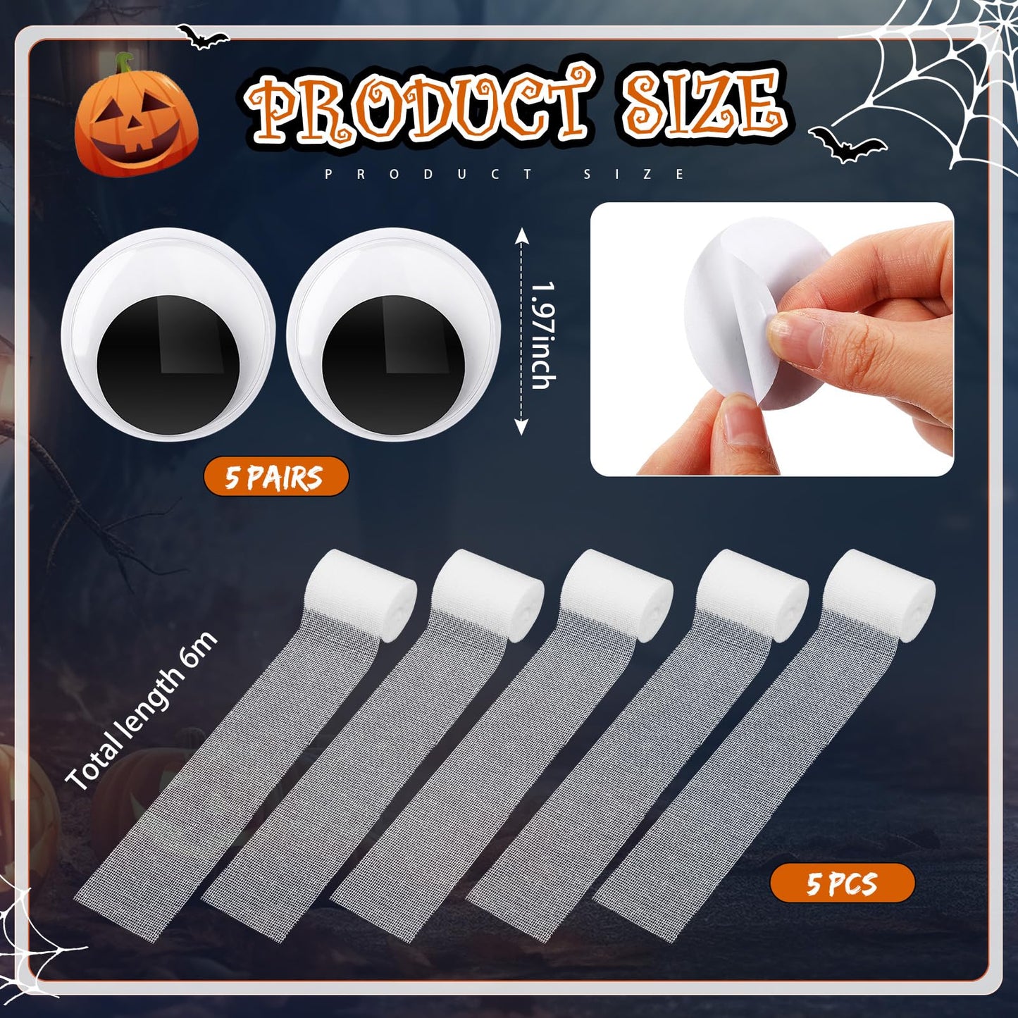 AmazingSpark Halloween Pumpkin Craft Kit Mummy Pumpkin Decorating Kit Bandages and Eye Stickers DIY Craft Mummy Wrap for Halloween Decor Party Favors Supplies DIY Activities Games Gifts