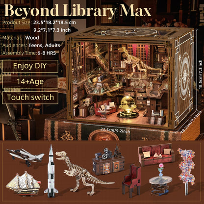 MiniCity Book Nook Kit, DIY Miniature Dollhouse Booknook Kit with Led Light and Dust Cover (Beyond Library Max)