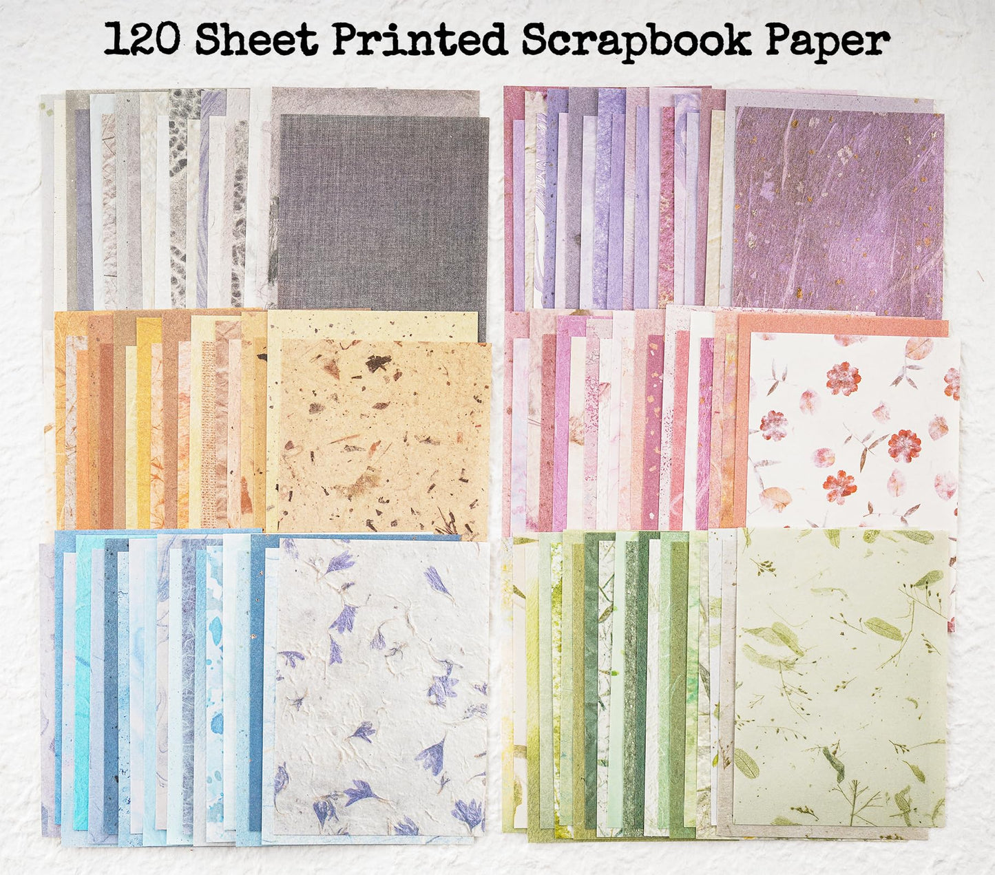 156 Sheets Scrapbook Paper and Mesh Fabric Assorted Set - 6 Pack Mixed Special Textured Paper for Scrapbooking Kit Junk Journal Supplies Planner Mixed Media Collage Card Making Materials 3.9x5.5 Inch