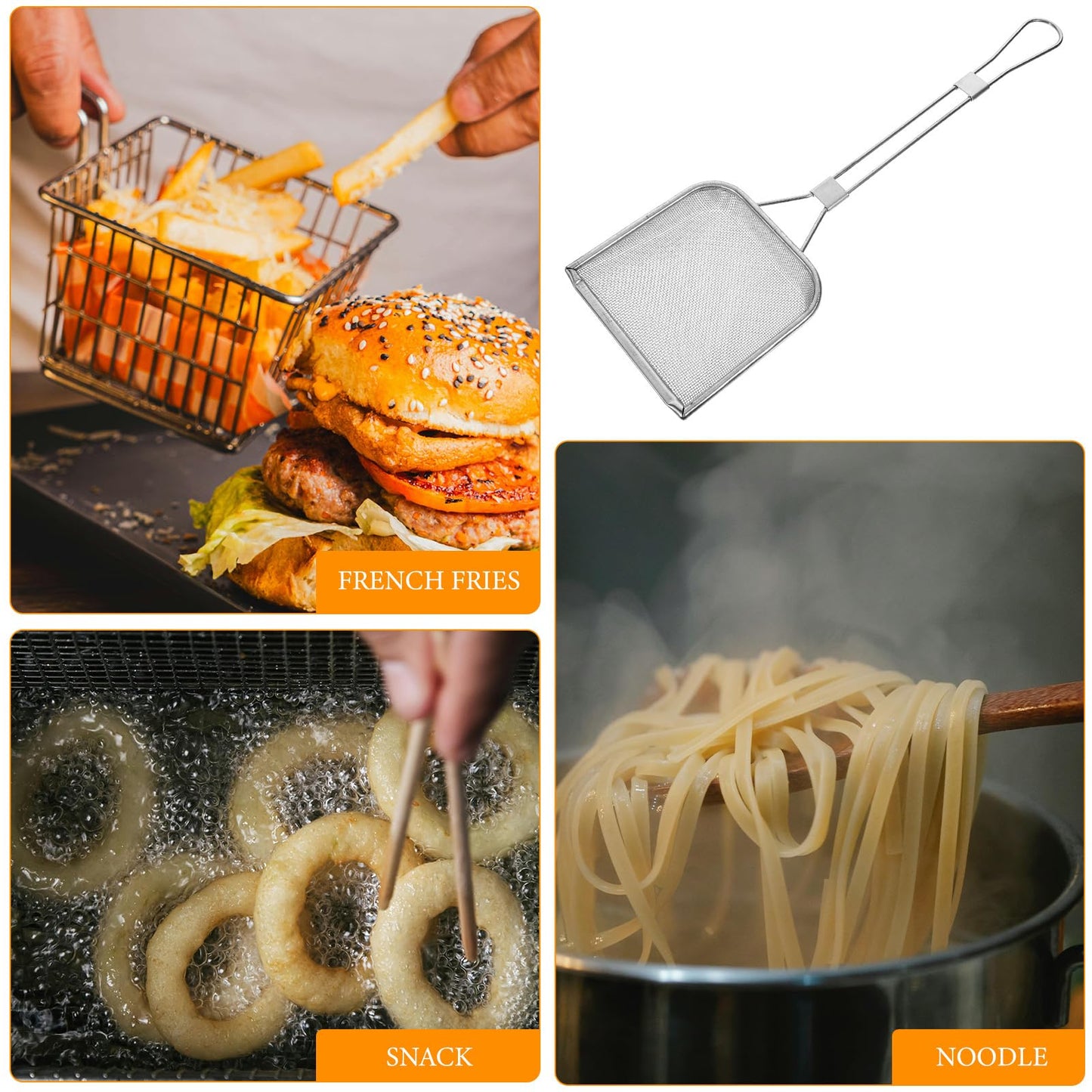 STOBAZA Fine Mesh Skimmer Spoon for Hot Pot and Frying Stainless Steel Fat Skimmer with Long Handle and Hanging Hole Food Strainer for French Fries Poached Eggs Vegetables and Meat 16.92 X 5.11 Inch
