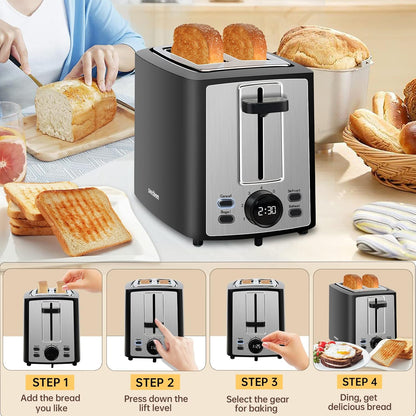SEEDEEM 2 Slice Toaster with LCD Display - 7 Shade Settings, Extra Wide Slots, Removable Crumb Tray, Carbon Black