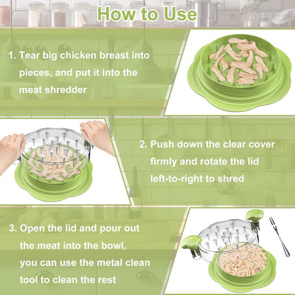 SURETIVIAN Chicken Shredder - Ergonomic Meat Shredder Tool with Brush & Fork | BPA Free, Anti-Slip Design, Matcha Color