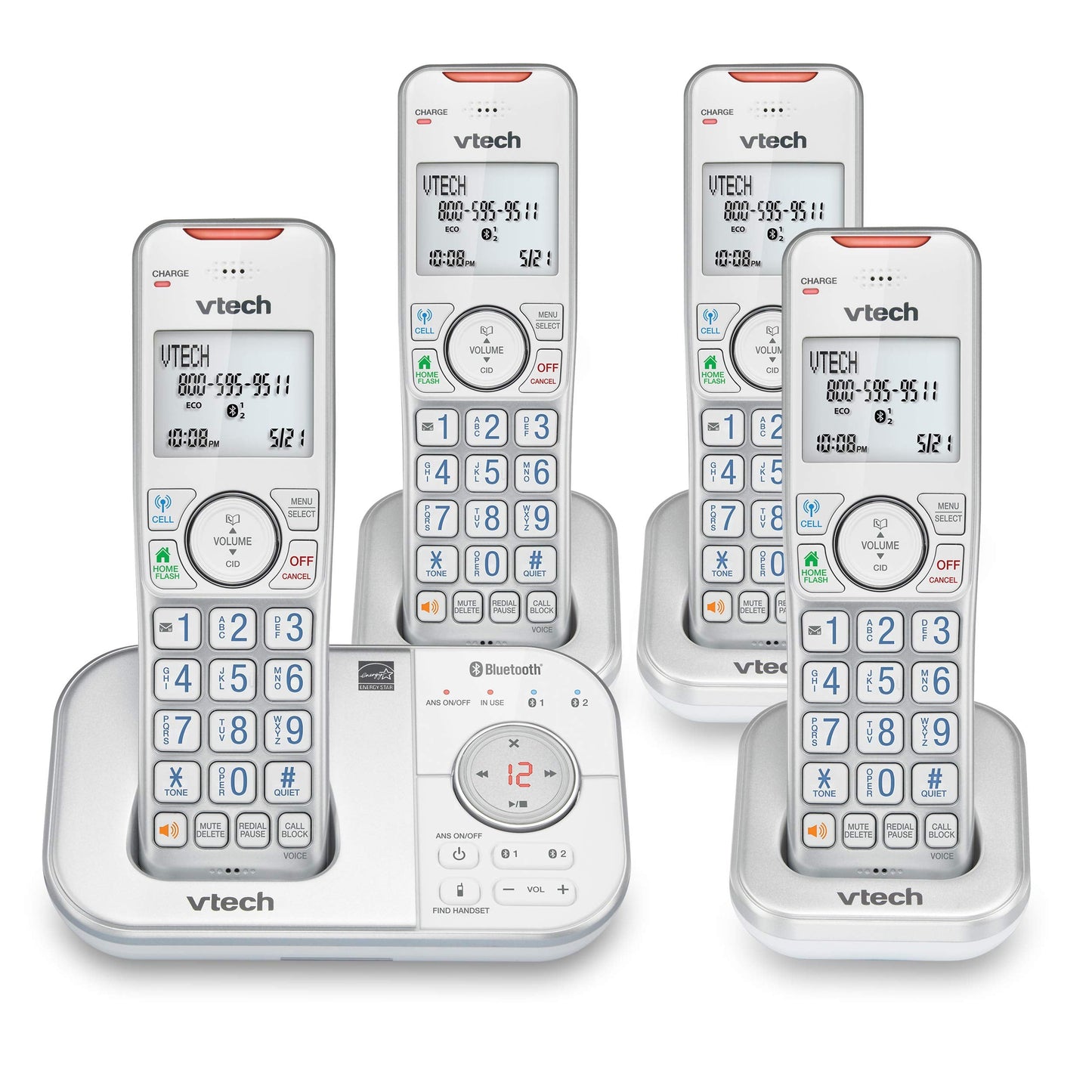 VTech VS112-4 Bluetooth 4 Handset Cordless Phone for Home with Answering Machine, Call Blocking, Caller ID, Intercom and Connect to Cell