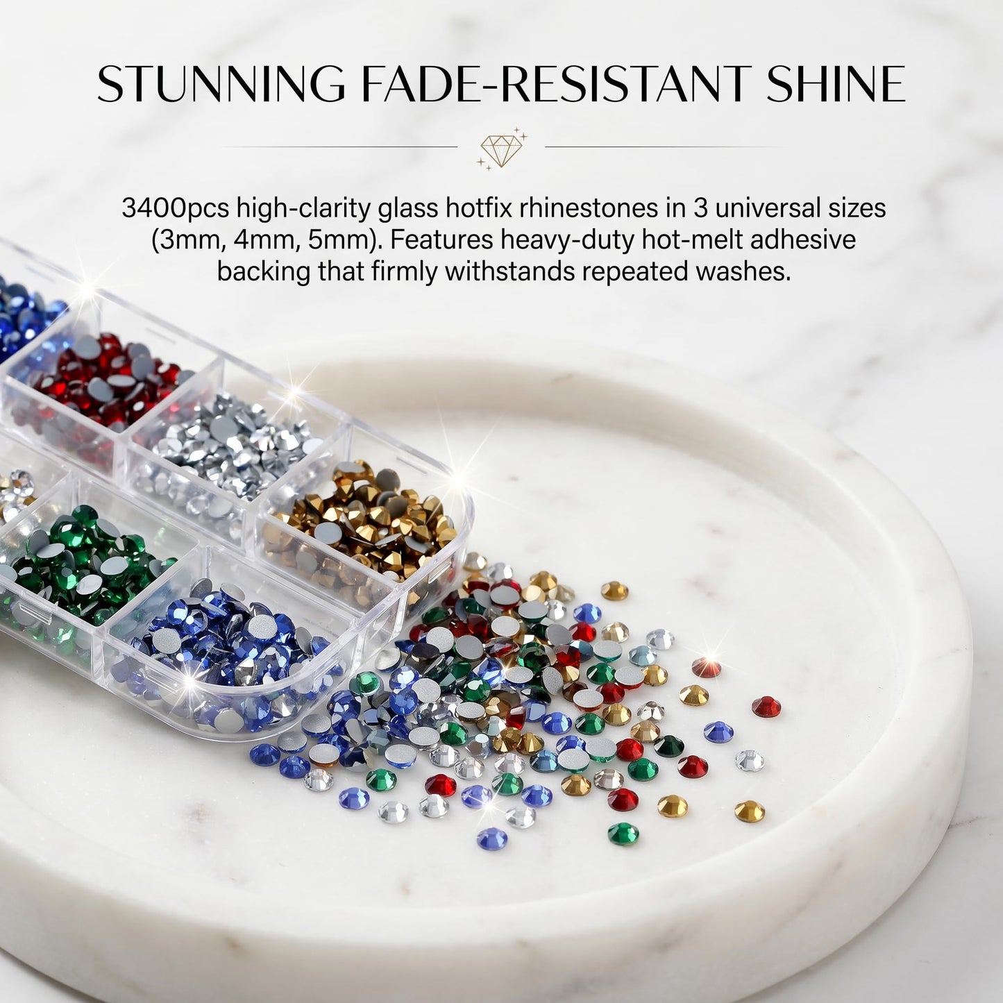 Worthofbest Hot Fix Rhinestone Applicator Tool Kit, 3400Pcs 3/4/5mm Glass Hotfix Rhinestones, Rhinestone Setter with 6 Tips Stand Zipper Bag Tweezers Gem Picker for DIY Clothing Fabric Crafts
