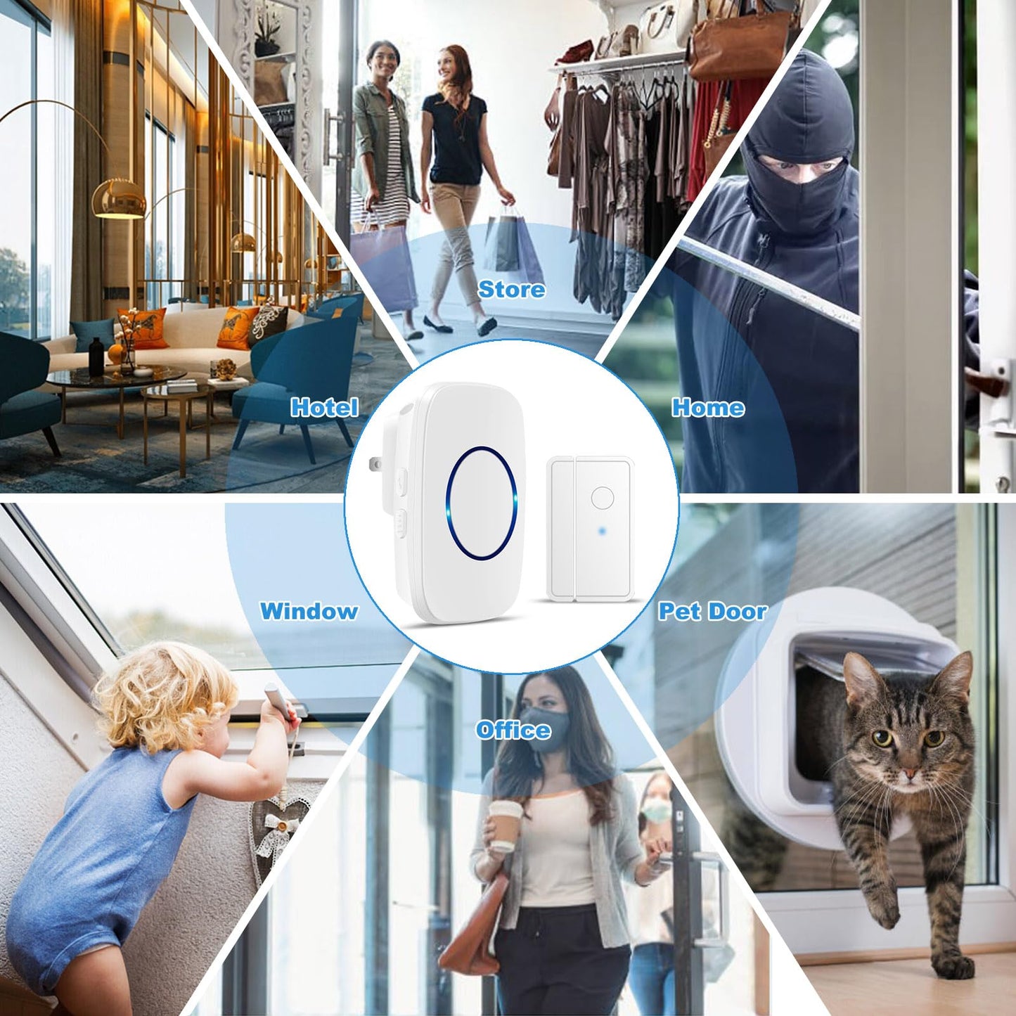 Door Chime When Door Opens, FullHouse Door Sensor Wireless Entry Alarm with 1000ft Range, 60 Chimes and 5 Volume Levels for Business/Store/Home/Office