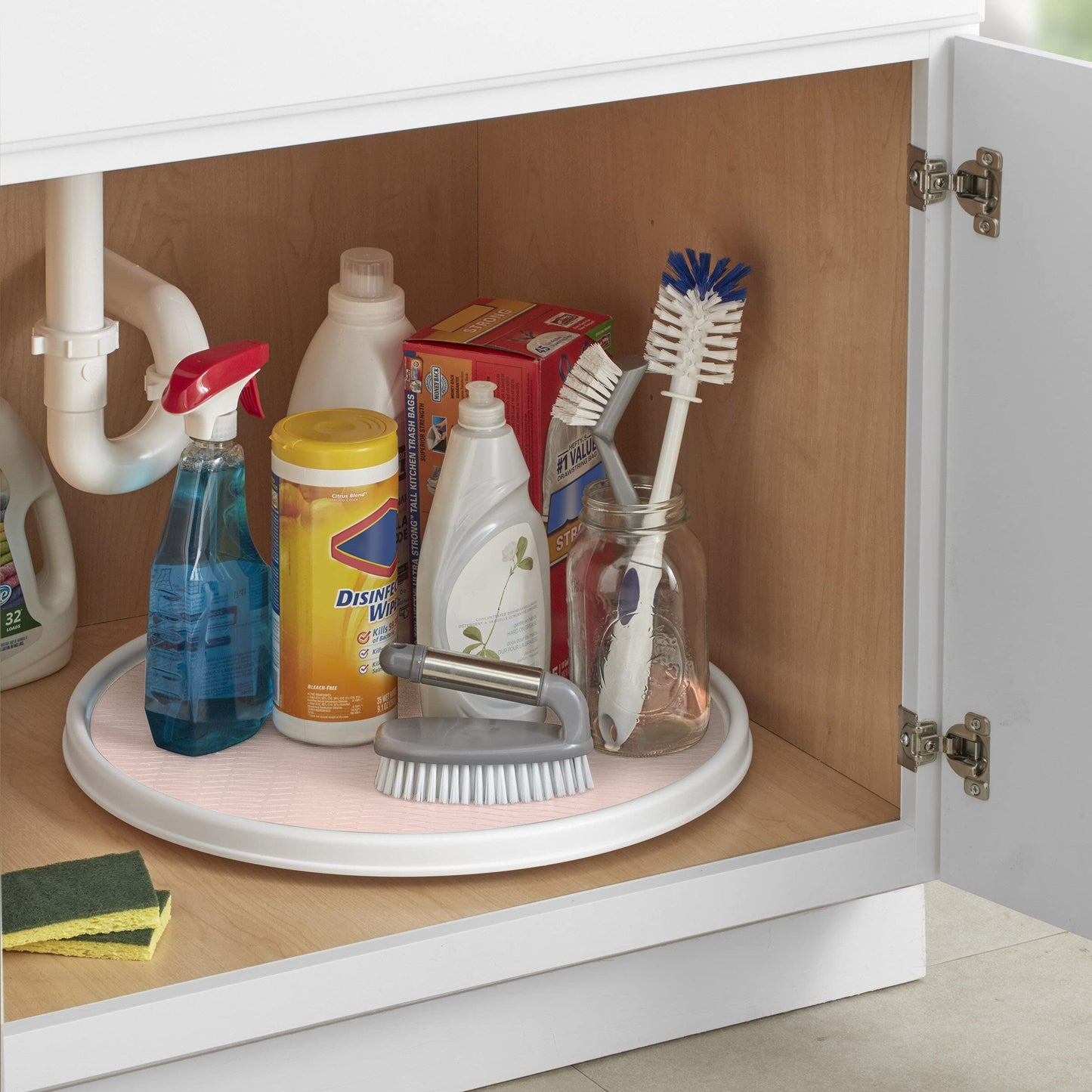 Copco Under-Sink Pantry and Cabinet Organizer, 18-Inch, Revolving Storage Solution, White and Gray