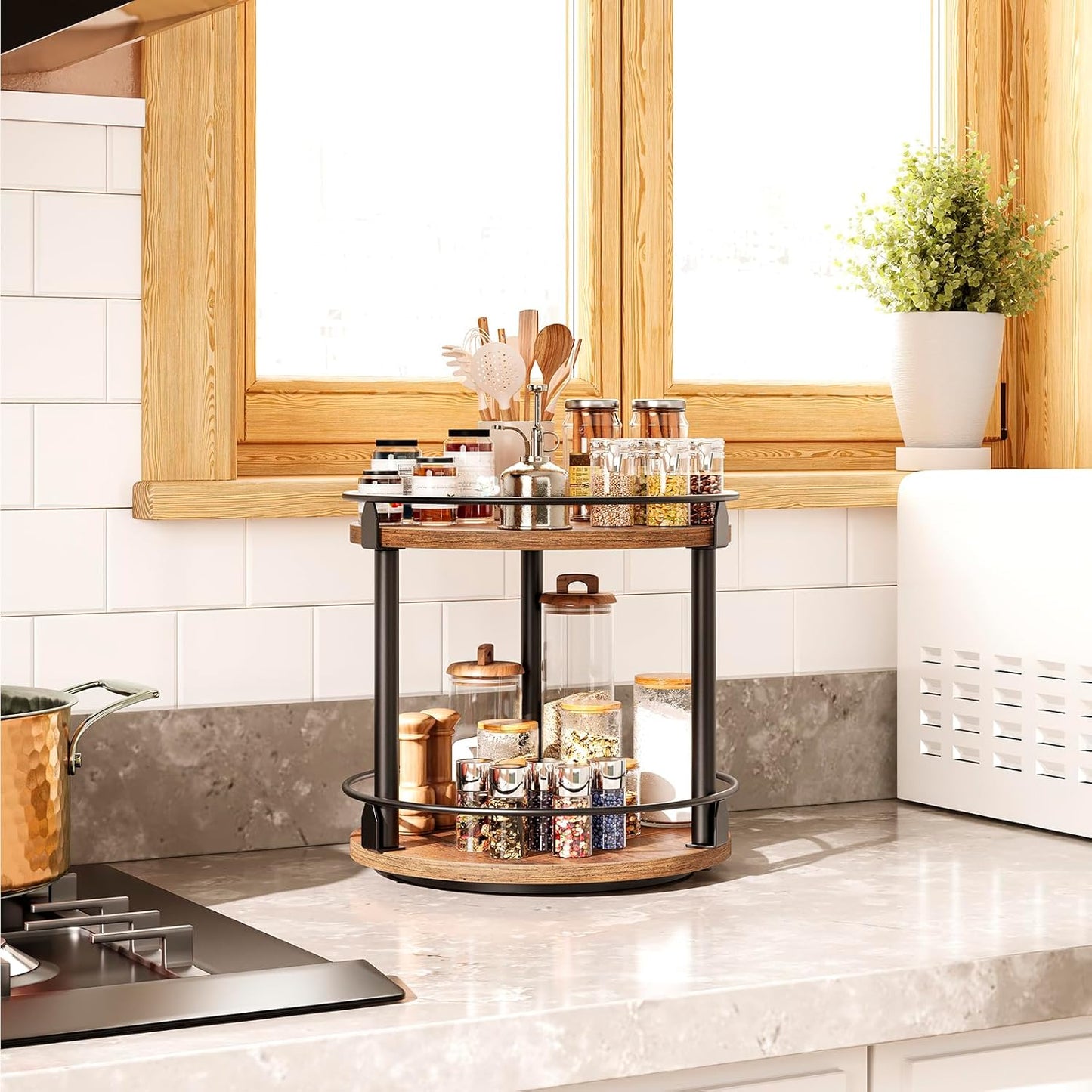 2 Countertop SR22BR YATINEY Lazy Susan Organizer, Rotating Spice Rack, Tier Spice Turntable Organizer, Industrial