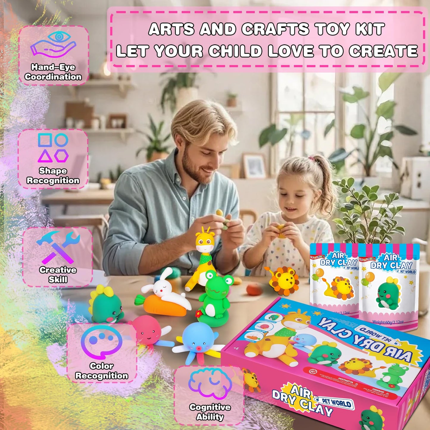 ifergoo Air Dry Clay for Kids - Animal Modeling Clay Kit, 6 Animal Designs with Sculpting Tools & Tutorials, Ultra Light & Soft, Arts & Crafts DIY Creative Toys, Gifts for Age 3-12 Girls & Boys