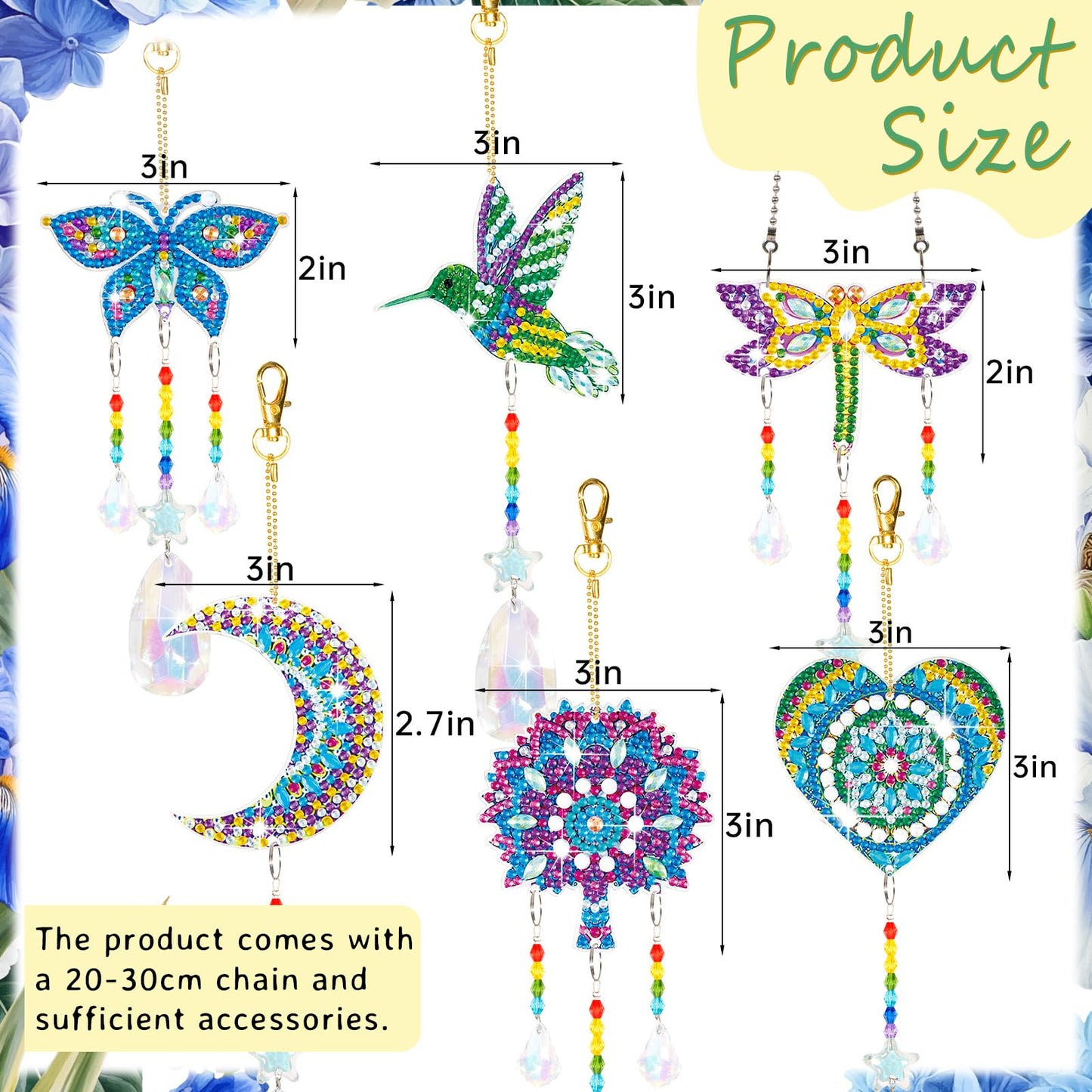 YUNVI 6 Pcs Diamonds Paintings Suncatcher, Double Sided 3D Diamonds Paintings Wind Chime Paint by Number, Diamond Paintings Hanging Ornaments for Adults Home Garden